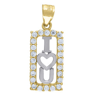 10kt 10k Two-Tone Gold Womens Cubic Zirconia I Love You Charm Pendant